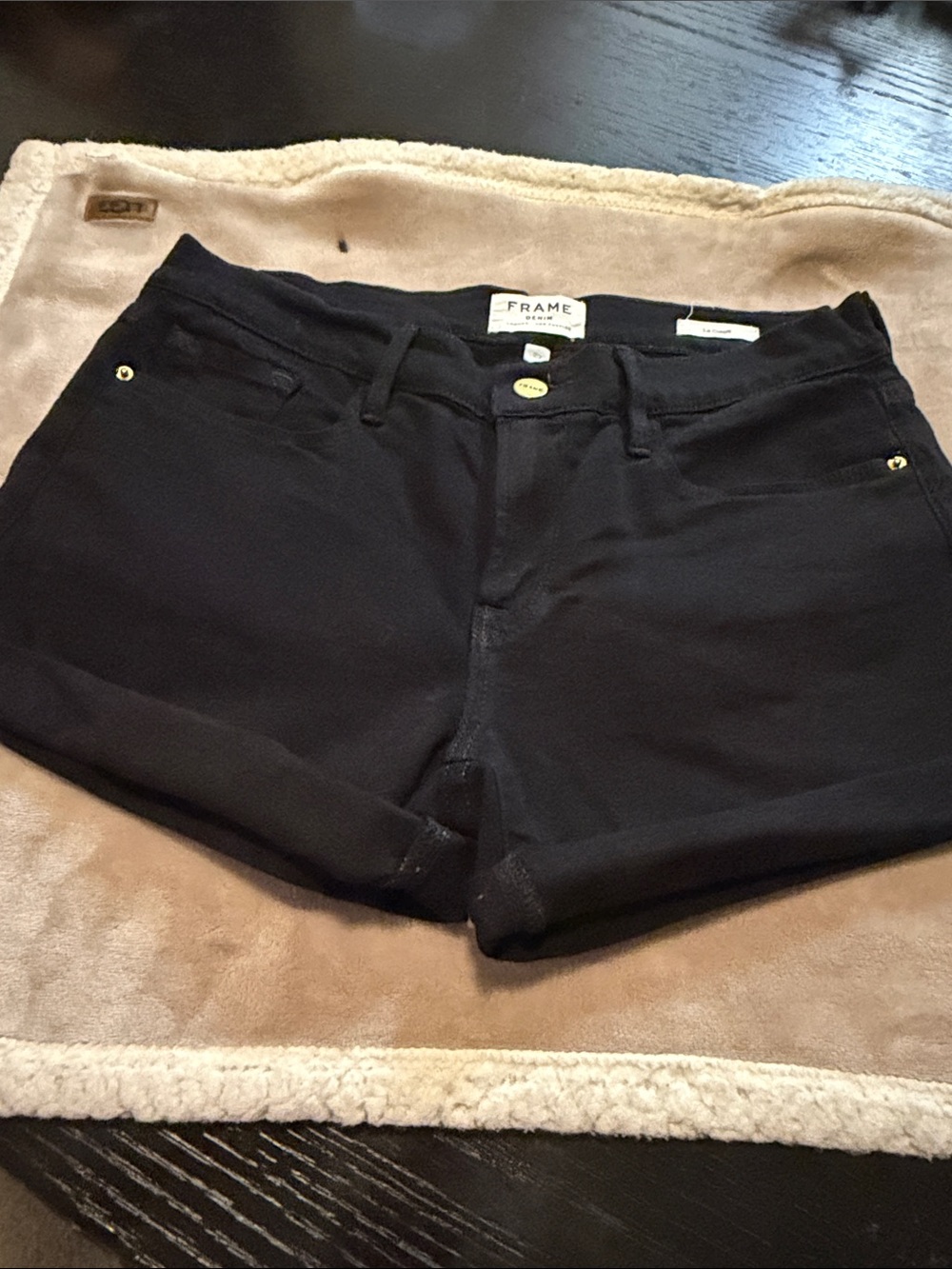 Frame Denim Black High-Waist Stretch Denim Shorts
